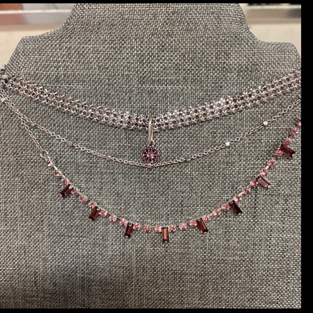 NWT! Free People! layered silver necklace with PINK rhinestone detail!!!!!!!!